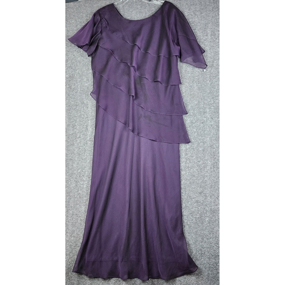 R&M Richards Tiered Maxi Dress Women Size 14 Purple Short Sleeve Made in USA